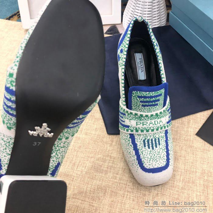 PRADA普拉達 2019頂級版本 刺繡系列 春夏時尚 粗跟方頭單鞋 網紅同款  ljl1036